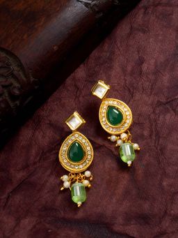 Aadita - Women Green Gold Plated Kundan Stone Studded Drop Earrings