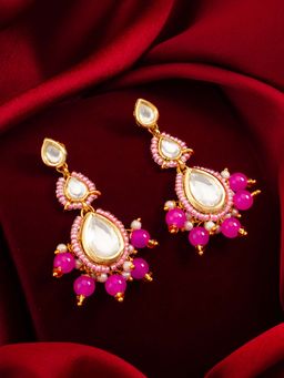 Aadita - Women Pink Gold Plated Kundan Classic Drop Earrings