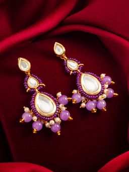 Aadita - Women Purple Gold Plated Kundan Classic Drop Earrings