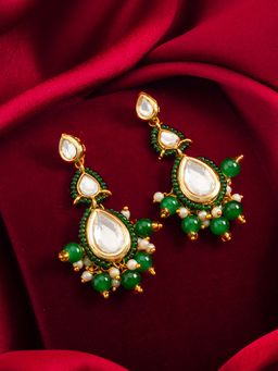 Aadita - Women Green Gold Plated Kundan Classic Drop Earrings