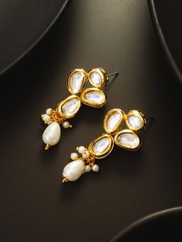 Aadita - Women White Gold Plated Kundan Diamond Studded Drop Earrings