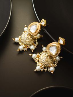 Aadita - Women White Gold Plated Kundan Diamond Studded Pearl Jhumka Earrings