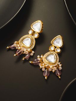 Aadita - Women Mauve Gold Plated Classic Kundan and Diamond Drop Earrings