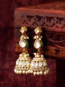 Aadita - Women White Gold Plated Kundan Pearl Classic Jhumka Earrings