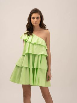 Myclo - Women Green Cotton Solid Mini Dress