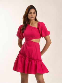 Myclo - Women Pink Cotton Solid Mini Dress