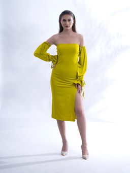 Myclo - Women Green Lycra Solid Knee Length Dress