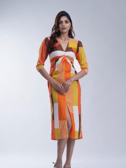 Myclo - Women Multi-Color Satin Printed Knee Length Dress