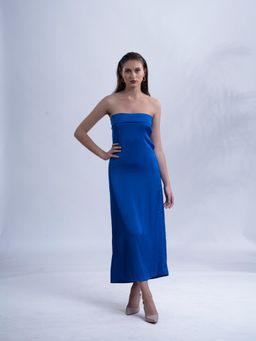 Myclo - Women Blue Satin Solid Knee Length Dress