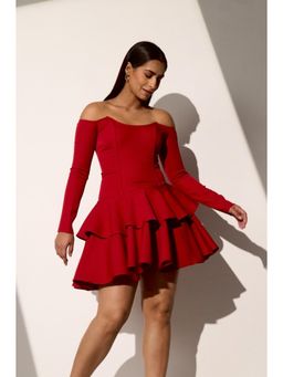 Myclo - Women Red Crepe Solid Mini Dress