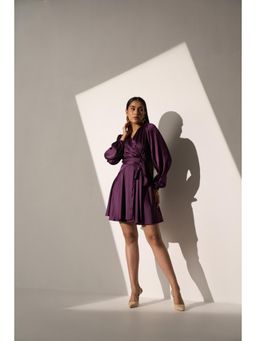 Myclo - Women Purple Satin Solid Mini Dress