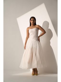 Myclo - Women White Organza Solid Maxi Dress