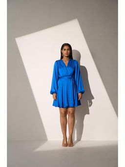 Myclo - Women Blue Satin Solid Mini Dress