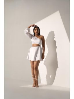 Myclo - Women White Satin Solid Mini Dress