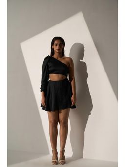 Myclo - Women Black Satin Solid Mini Dress