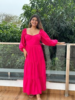 Myclo - Women Pink Cotton Solid Knee Length Dress