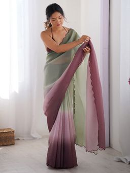 Akhilam - Women's Chiffon Light Green Embroidered Saree with Unstitched Blouse