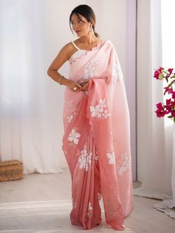 Akhilam - Women's Tissue Peach Embellished Designer Saree with Unstitched Blouse
