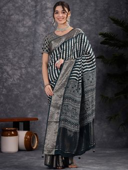 Akhilam - Women's Viscose Navy Blue Digital Print Saree with Unstitched Blouse