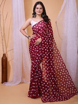Akhilam - Women's Georgette Maroon Printed Designer Saree with Unstitched Blouse
