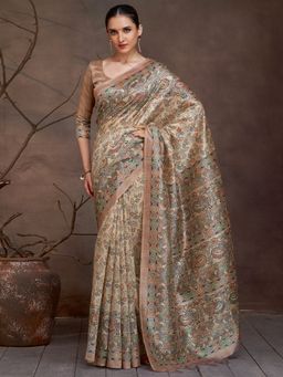Akhilam - Women's Cotton Silk Digital Print Saree with Unstitched Blouse