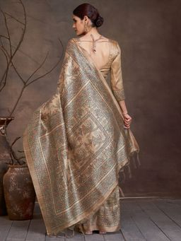 Akhilam - Women's Cotton Silk Beige Digital Print Saree with Unstitched Blouse
