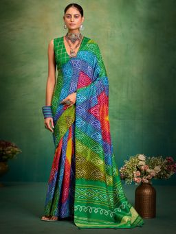 Akhilam - Women's Tussar Silk Multi-Coloured Printed Saree with Unstitched Blouse