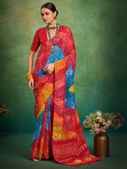 Akhilam - Women's Tussar Silk Multi-Coloured Printed Saree with Unstitched Blouse