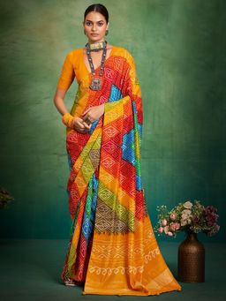 Akhilam - Women's Tussar Silk Multi-Coloured Printed Saree with Unstitched Blouse
