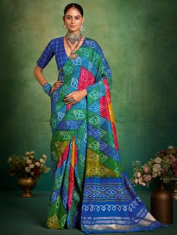 Akhilam - Women's Tussar Silk Multi-Coloured Printed Saree with Unstitched Blouse