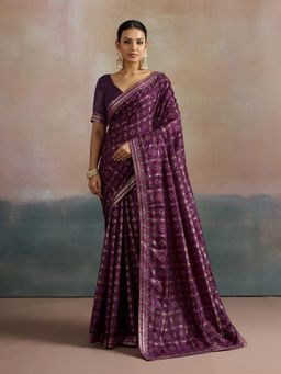 Akhilam - Women's Dola Silk Purple Digital Print Designer Saree with Unstitched Blouse