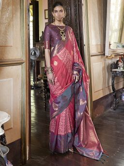 Akhilam - Women's Pure Silk Orange Woven Designer Saree with Unstitched Blouse