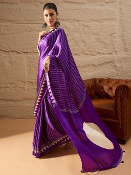 Akhilam - Women's Crepe Purple Printed Designer Saree with Unstitched Blouse