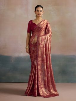 Akhilam - Women's Chiffon Rose Gold Printed Designer Saree with Unstitched Blouse