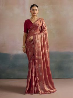 Akhilam - Women's Chiffon Rose Gold Printed Designer Saree with Unstitched Blouse