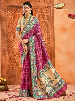 Akhilam - Women's Tussar Silk Mauve Printed Designer Saree with Unstitched Blouse
