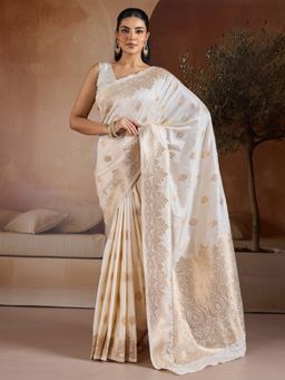 Akhilam - Women's Bhagalpuri Silk White Woven Designer Saree with Unstitched Blouse