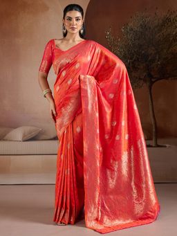 Akhilam - Women's Bhagalpuri Silk Red Woven Designer Saree with Unstitched Blouse