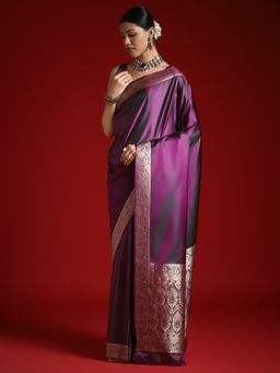 Akhilam - Women's Satin Silk Purple Woven Designer Saree with Unstitched Blouse