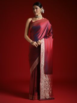 Akhilam - Women's Satin Silk Maroon Woven Designer Saree with Unstitched Blouse