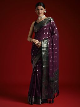 Akhilam - Women's Georgette Purple Woven Designer Saree with Unstitched Blouse