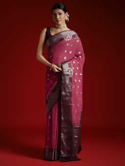 Akhilam - Women's Georgette Magenta Woven Designer Saree with Unstitched Blouse
