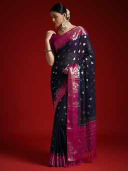 Akhilam - Women's Georgette Blue Woven Designer Saree with Unstitched Blouse