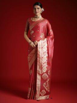 Akhilam - Women's Satin Peach Woven Designer Saree with Unstitched Blouse