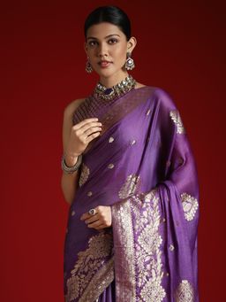 Akhilam - Women's Satin Purple Woven Designer Saree with Unstitched Blouse