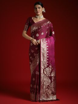 Akhilam - Women's Satin Magenta Woven Designer Saree with Unstitched Blouse
