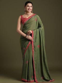 Akhilam - Women's Tissue Light Green Embellished Designer Saree with Unstitched Blouse