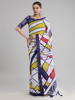Akhilam - Women's Cotton Printed Designer Saree with Unstitched Blouse