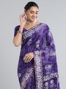 Akhilam - Women's Cotton Purple Printed Designer Saree with Unstitched Blouse