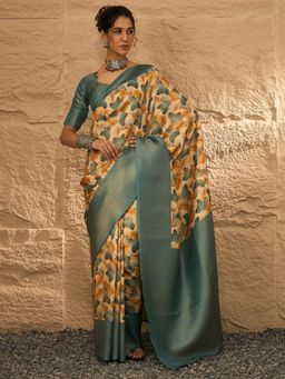 Akhilam - Women's Silk Blend Digital Print Designer Saree with Unstitched Blouse